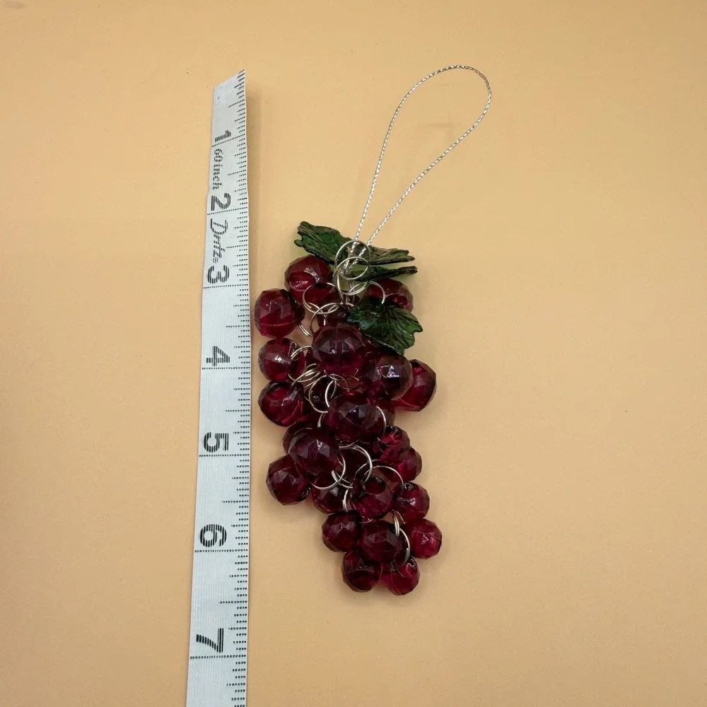 Grape Cluster Ornament Faceted Acrylic Beads Green Leaves Hanging Decor